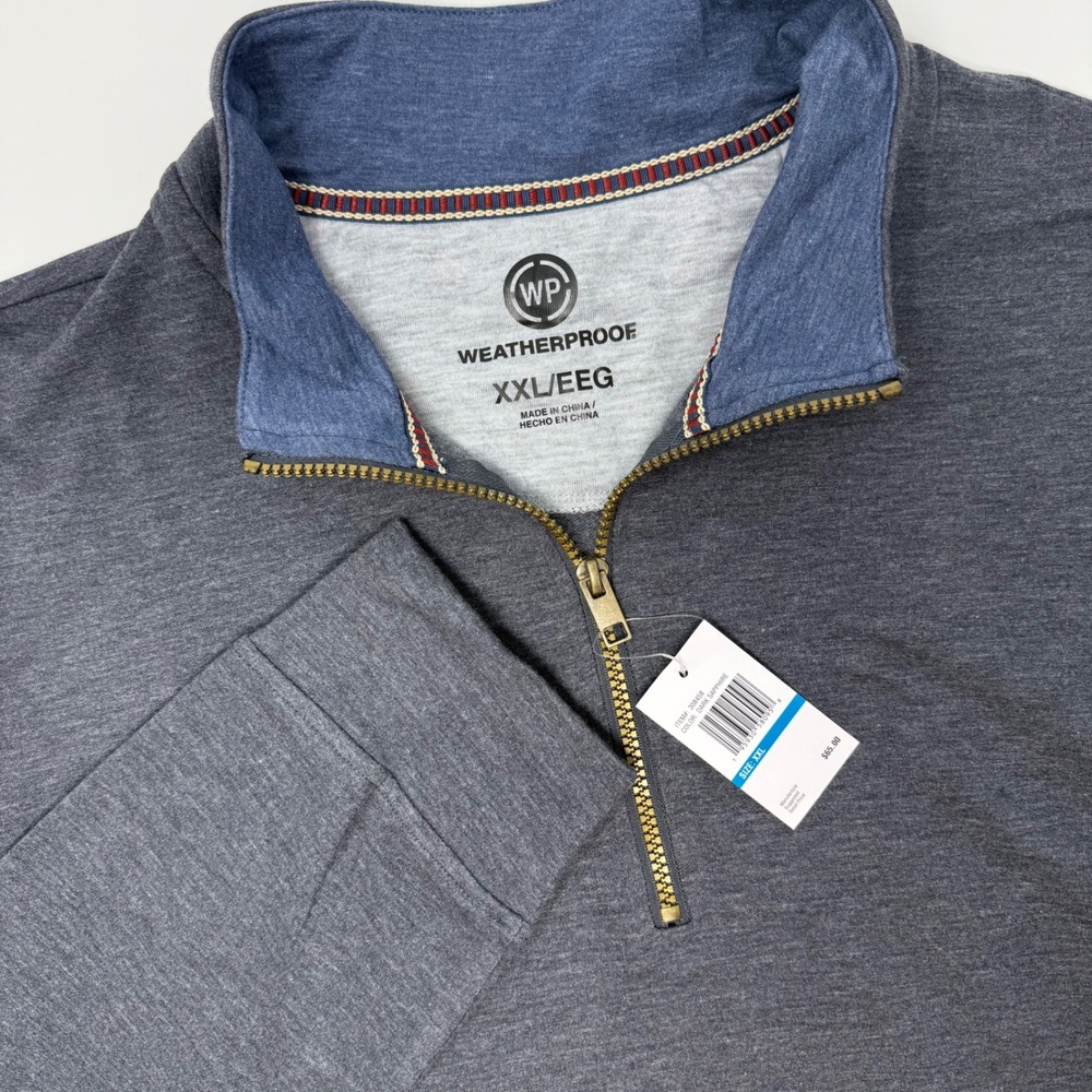 WEATHERPROOF Mens XXL Long Sleeve 1/4 Zip Pullover Shirt Dark Sapphire NEW